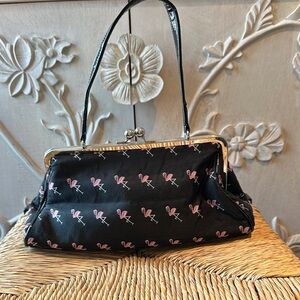 Vintage Glenda Gies Elegant Black Flamingo Print Women's Bag